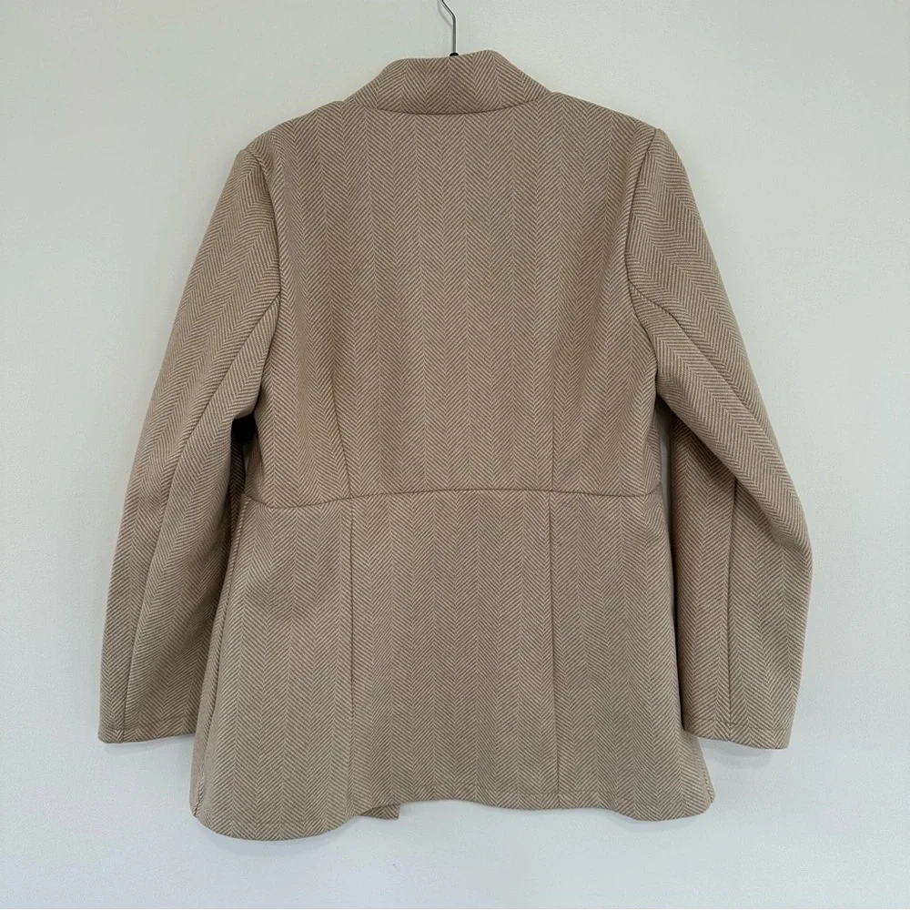 Khaki Tan Long Winter Blazer Cardigan Size Large - Picture 6 of 6